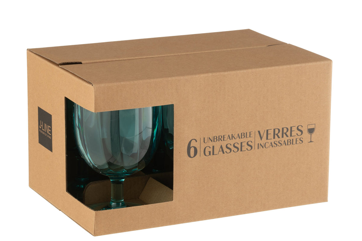 J-Line Verre à vin 31 Cl incassable bleu - 6 pièces