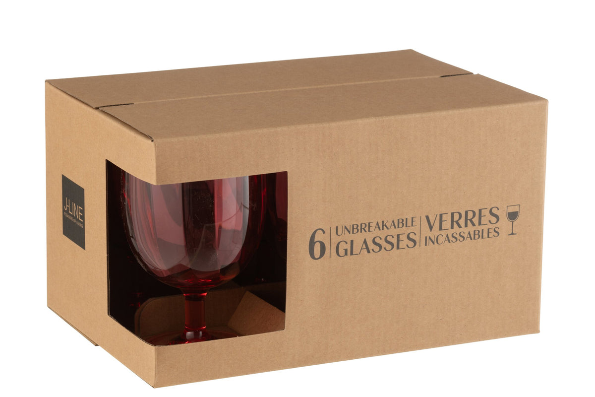 J-Line Verre à vin 31 cl incassable rouge - 6 pièces