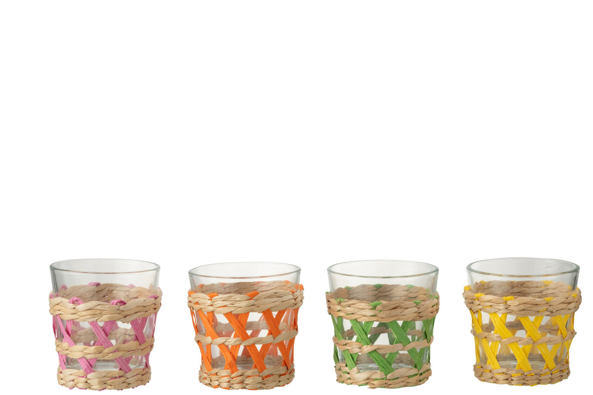 J-Line Verre à eau 18,5 cl tressé petit assorti – 4 pièces