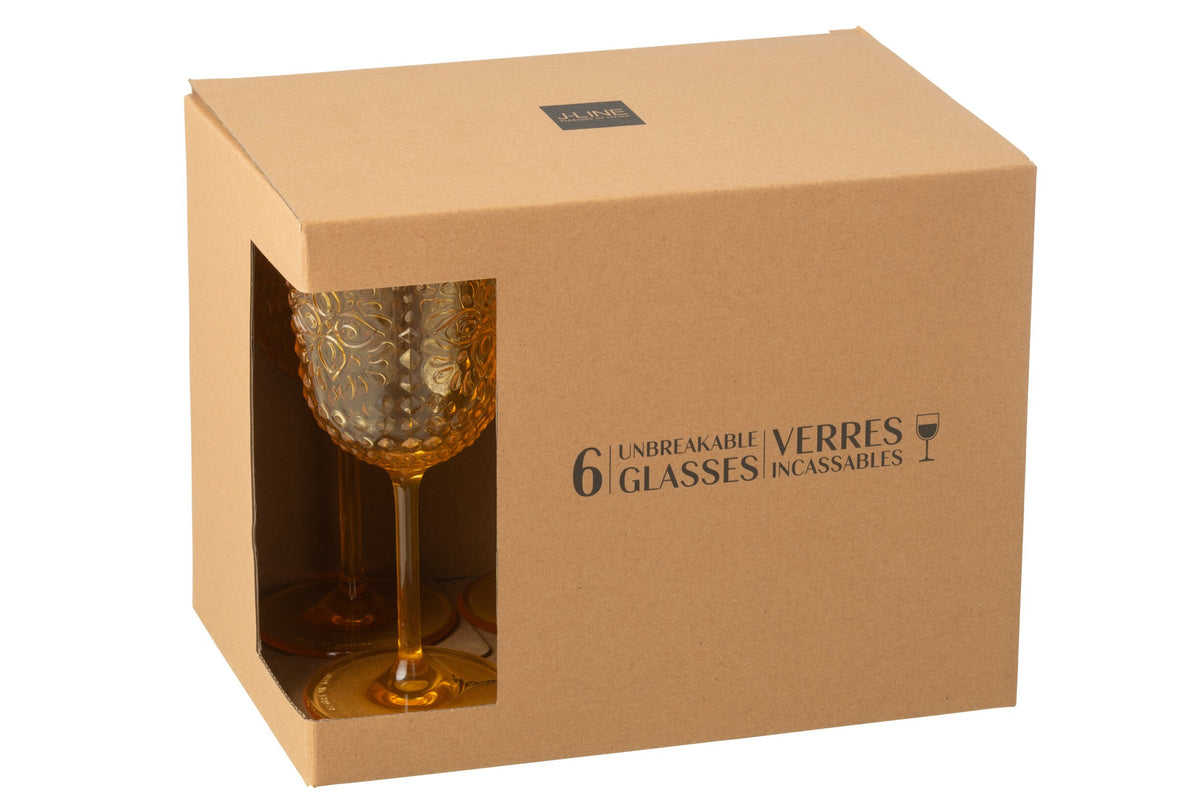 J-Line Verre à vin 41,4 Cl en plastique jaune - 6 pièces