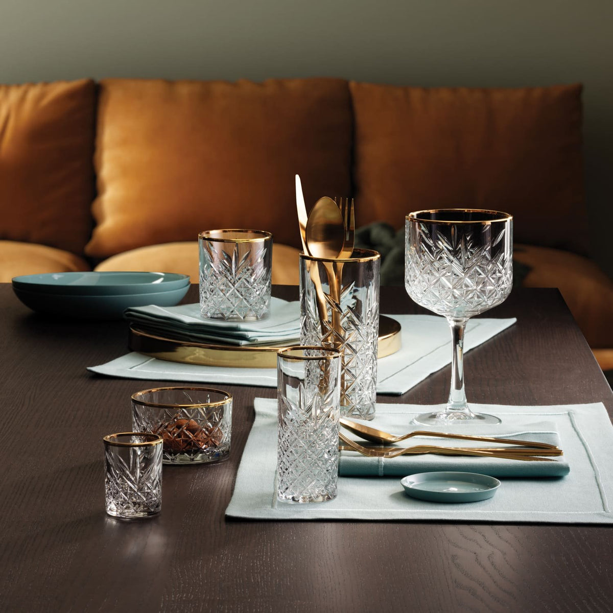 Pasabahce Timeless Tumbler 35,5 Cl Gouden Rand - 4 Stuks - Glazen.nl