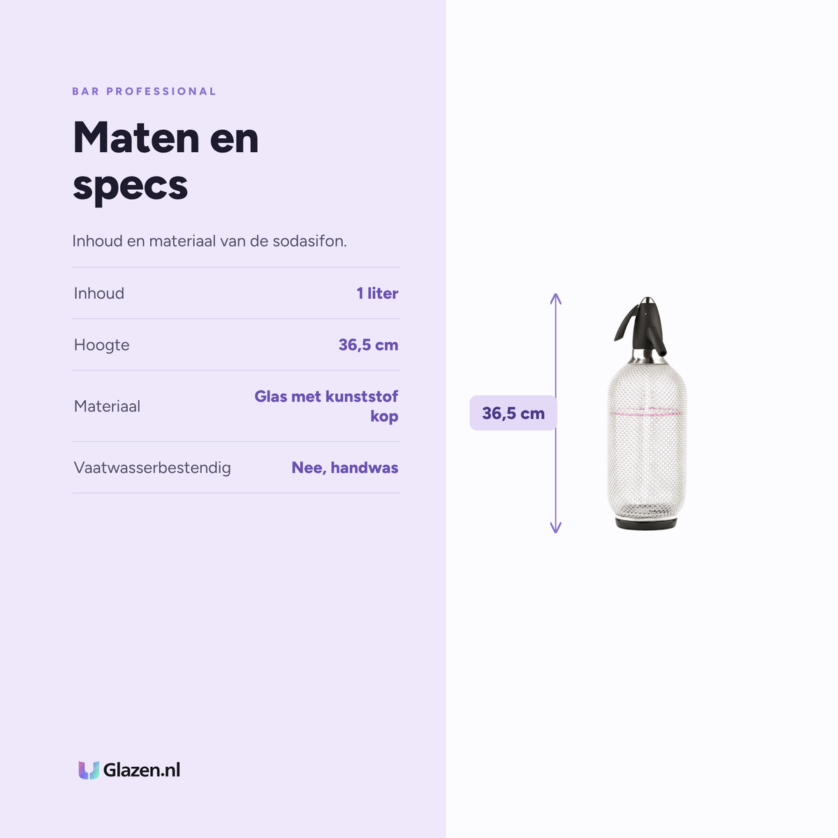 Maten en specificaties van Bar Professional Classic Sodasifon 1 Liter