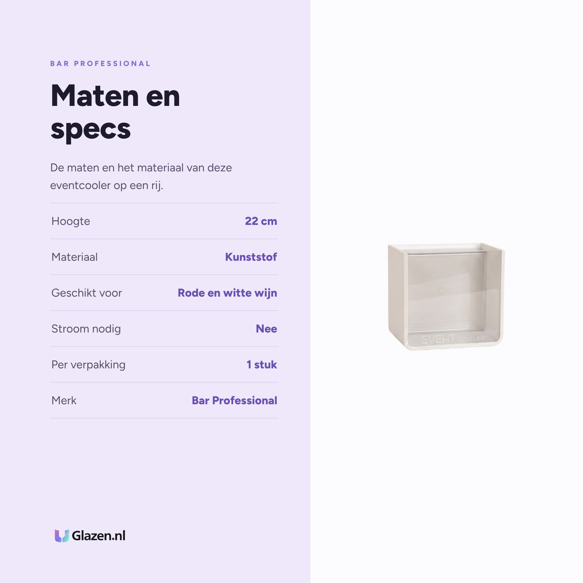 Maten en specificaties van de Bar Professional Eventcooler Vario 3 Wijnkoeler
