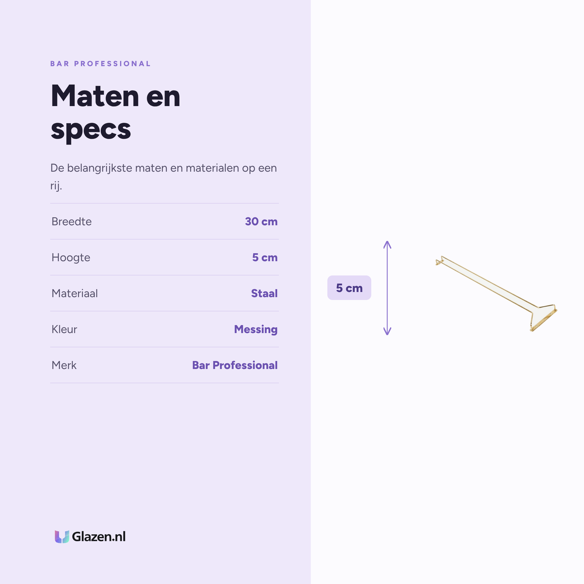 Maten en specificaties van de Bar Professional Glazenrek Messing 30 Cm