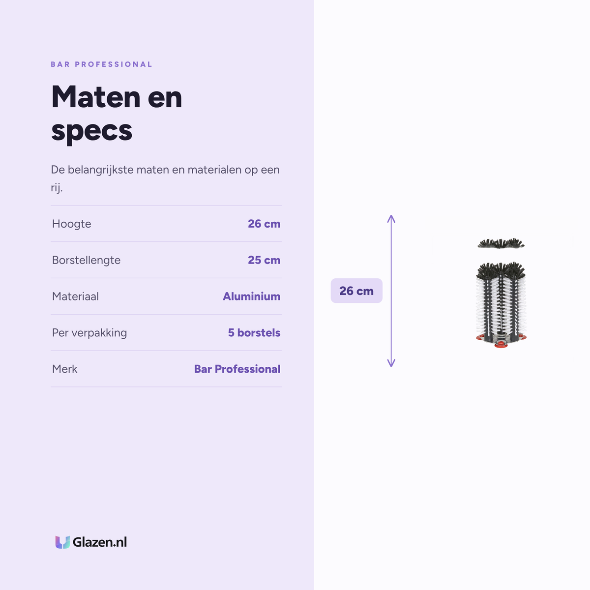 Maten en specificaties van de Bar Professional Glazenspoeler Aluminium 5-Delig 25 Cm
