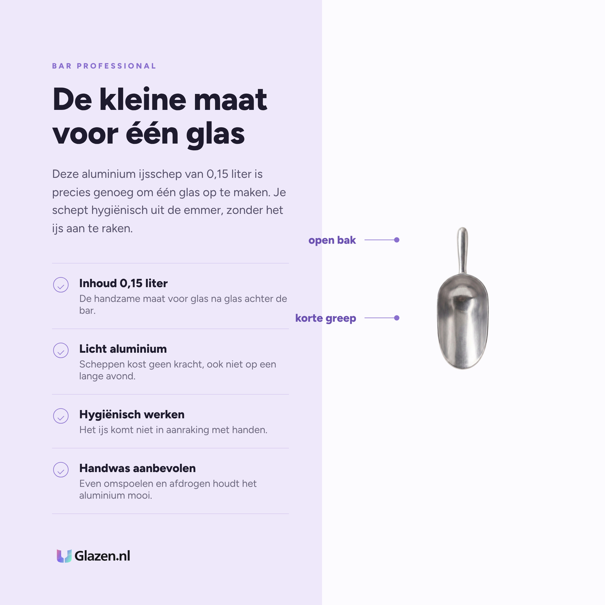 Eigenschappen van de Bar Professional IJsschep Aluminium 0,15 Liter
