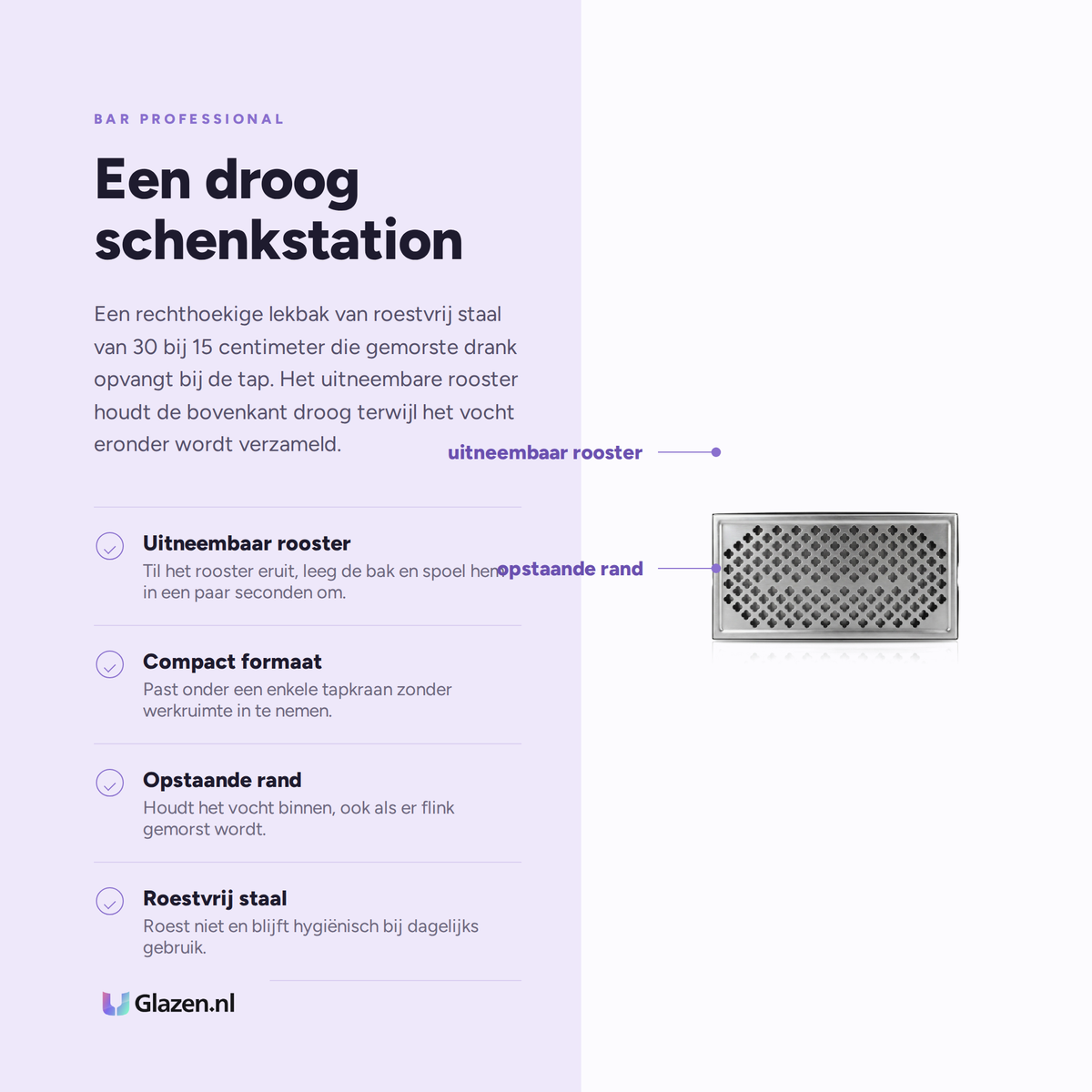 Eigenschappen van Bar Professional Lekbak Rechthoekig RVS 30x15 cm