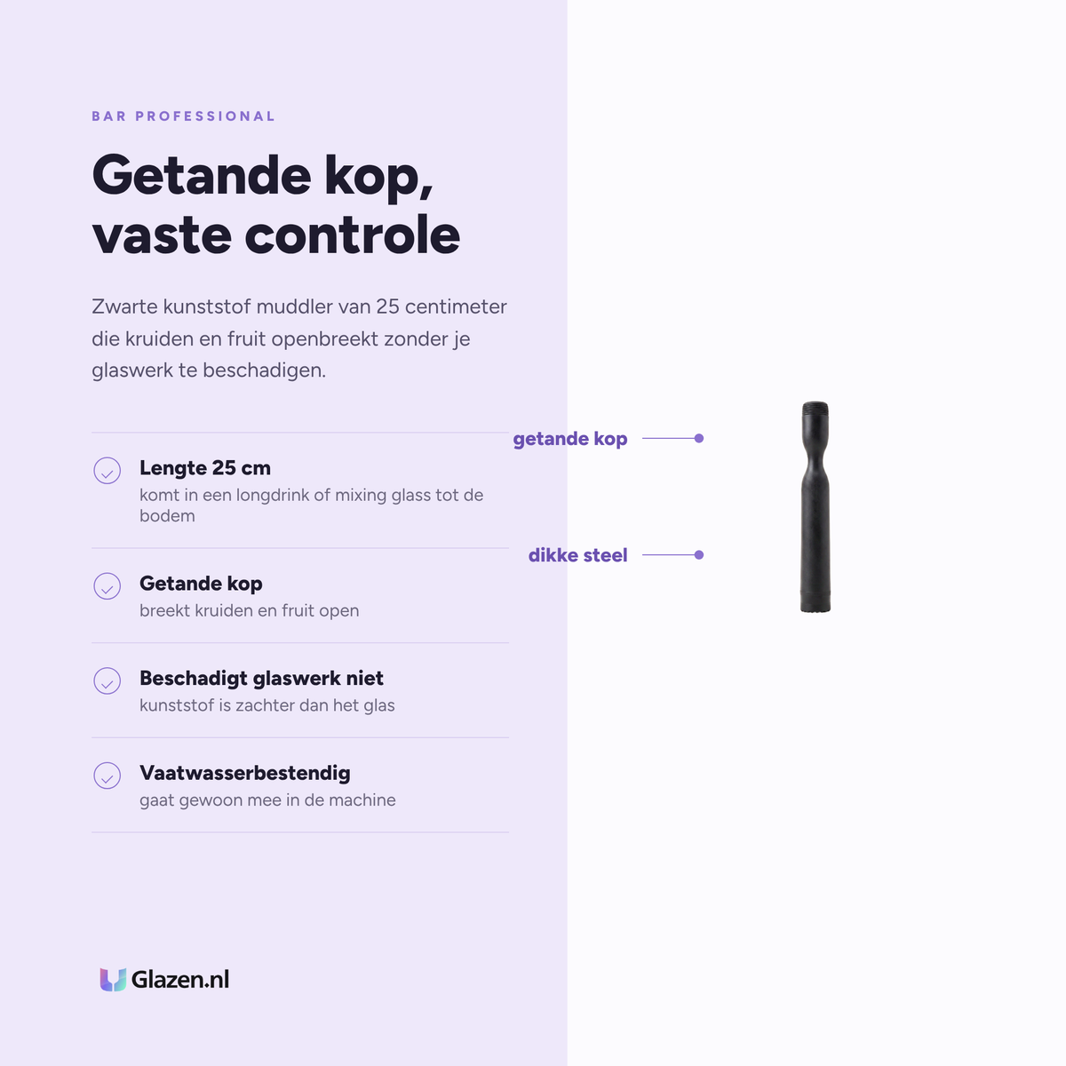 Bar Professional Muddler Kunststof Zwart 25 Cm eigenschappen - Glazen.nl