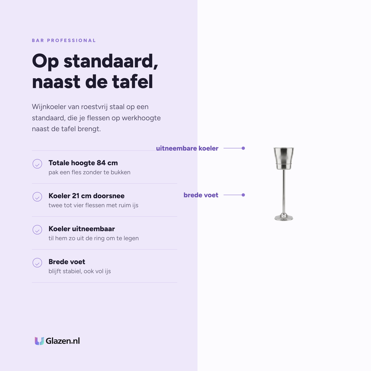 Bar Professional Palaia Wijnkoeler Met Standaard RVS 84 Cm eigenschappen - Glazen.nl