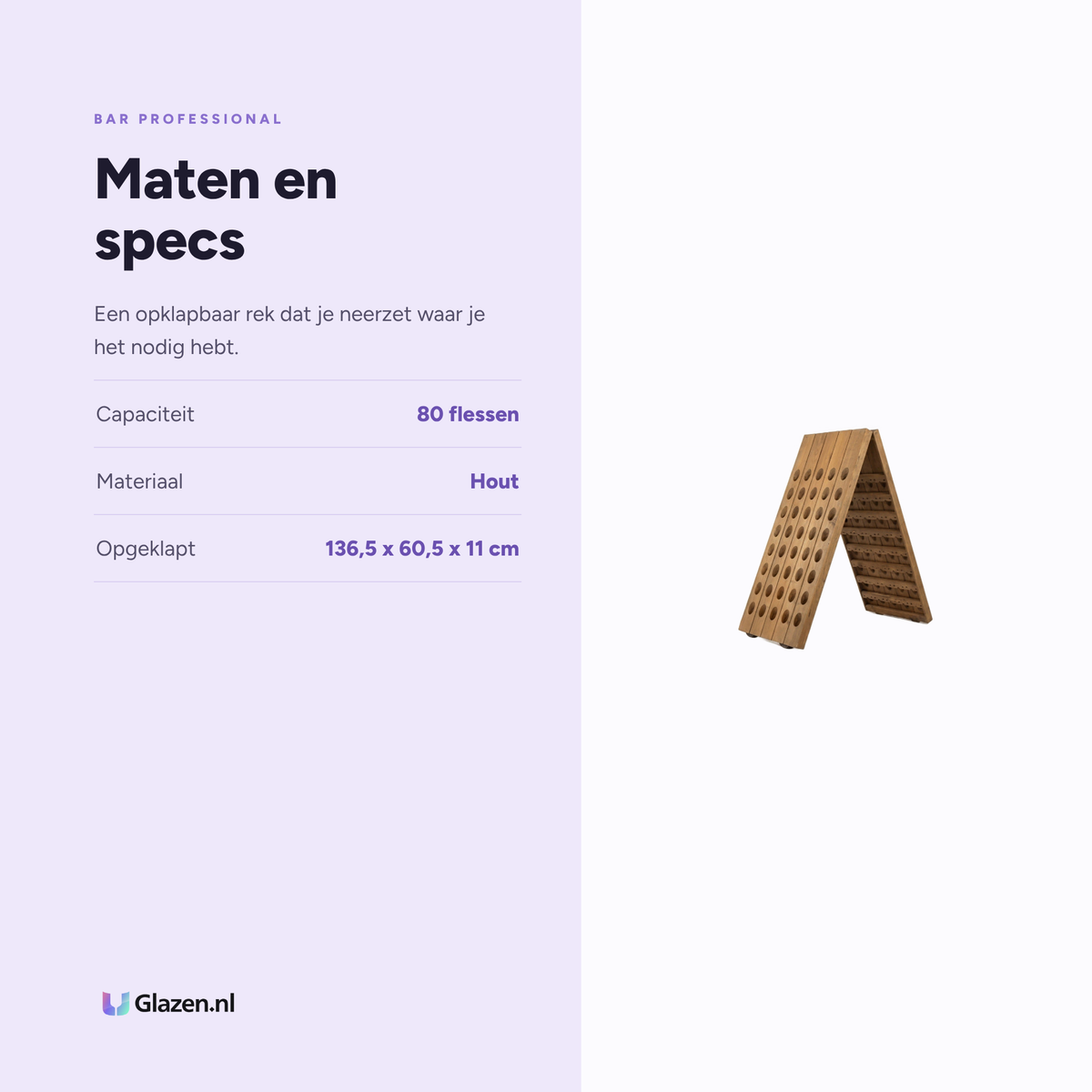 Maten en specificaties van het Bar Professional Pupitre wijnrek voor 80 flessen