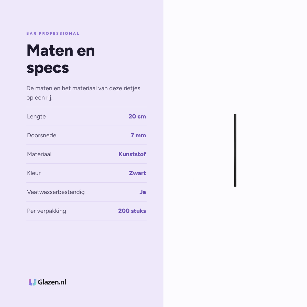 Maten en specificaties van de Bar Professional Rietje Herbruikbaar Zwart 20 Cm, 200 stuks