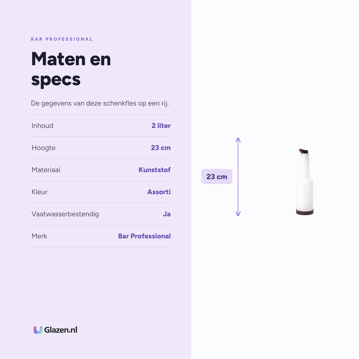 Maten en specificaties van de Bar Professional Save and Pour schenkfles 2 liter