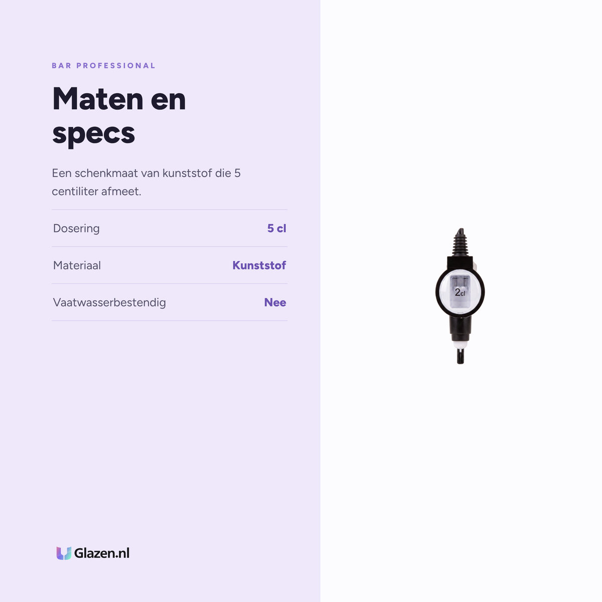 Maten en specs van de Bar Professional Schenkmaat Pro met Handvat Zwart 5 Cl