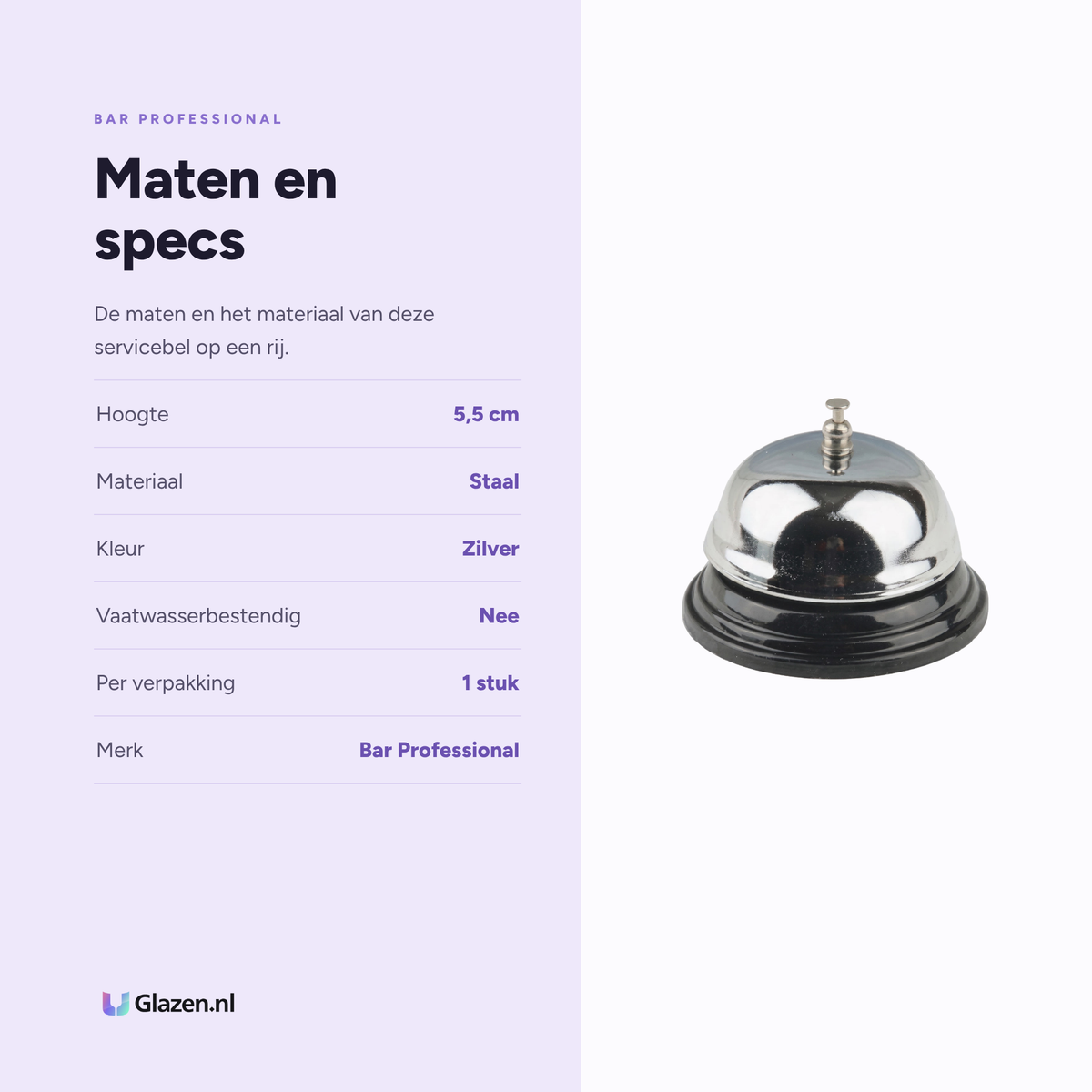 Maten en specificaties van de Bar Professional Servicebel RVS