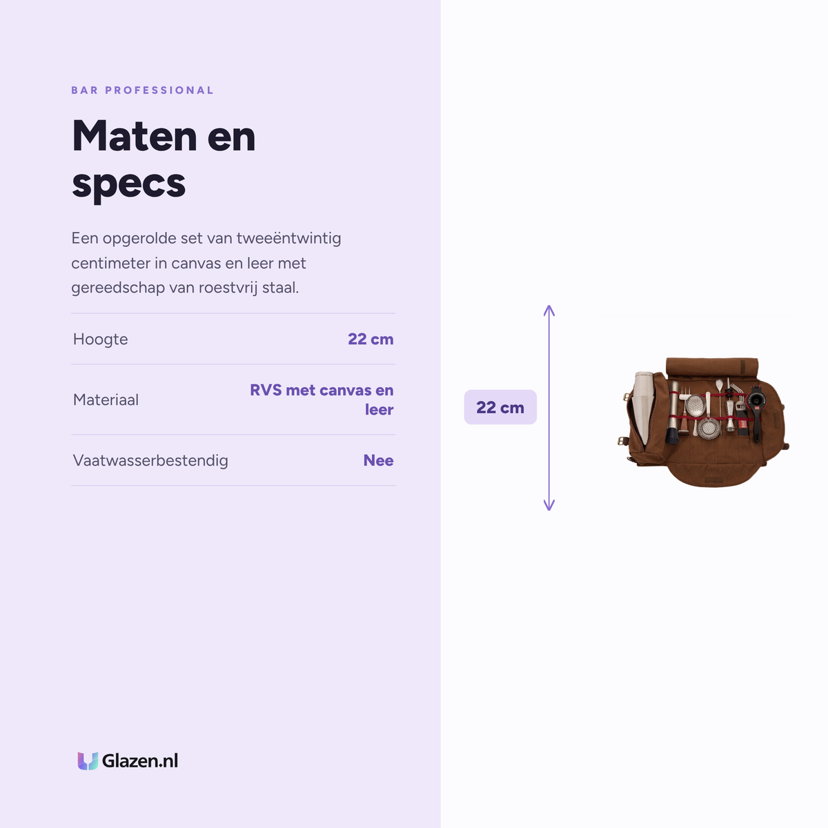 Bar Professional Speakeasy Bartender Roll Rvs maten en specs