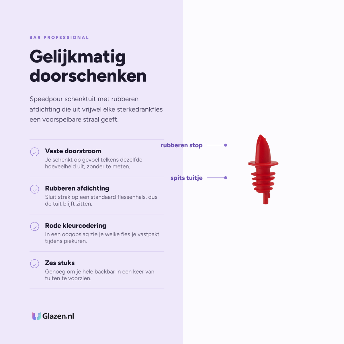 Infographic met de eigenschappen van Bar Professional Speedpour Schenktuit Rood - 6 Stuks