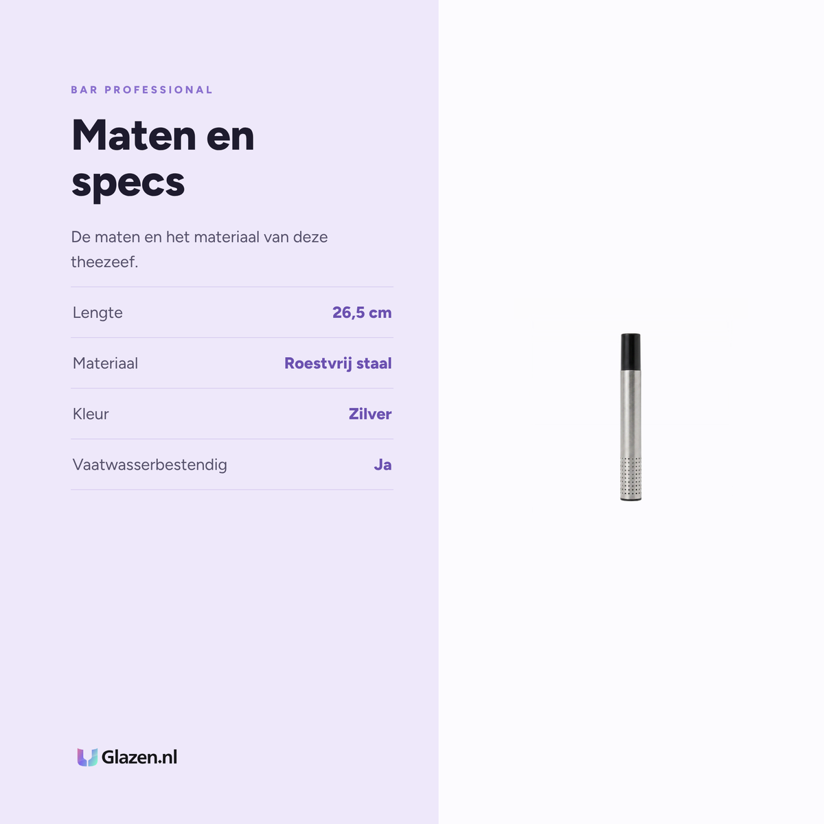 Maten en specificaties van de Bar Professional Theezeef RVS