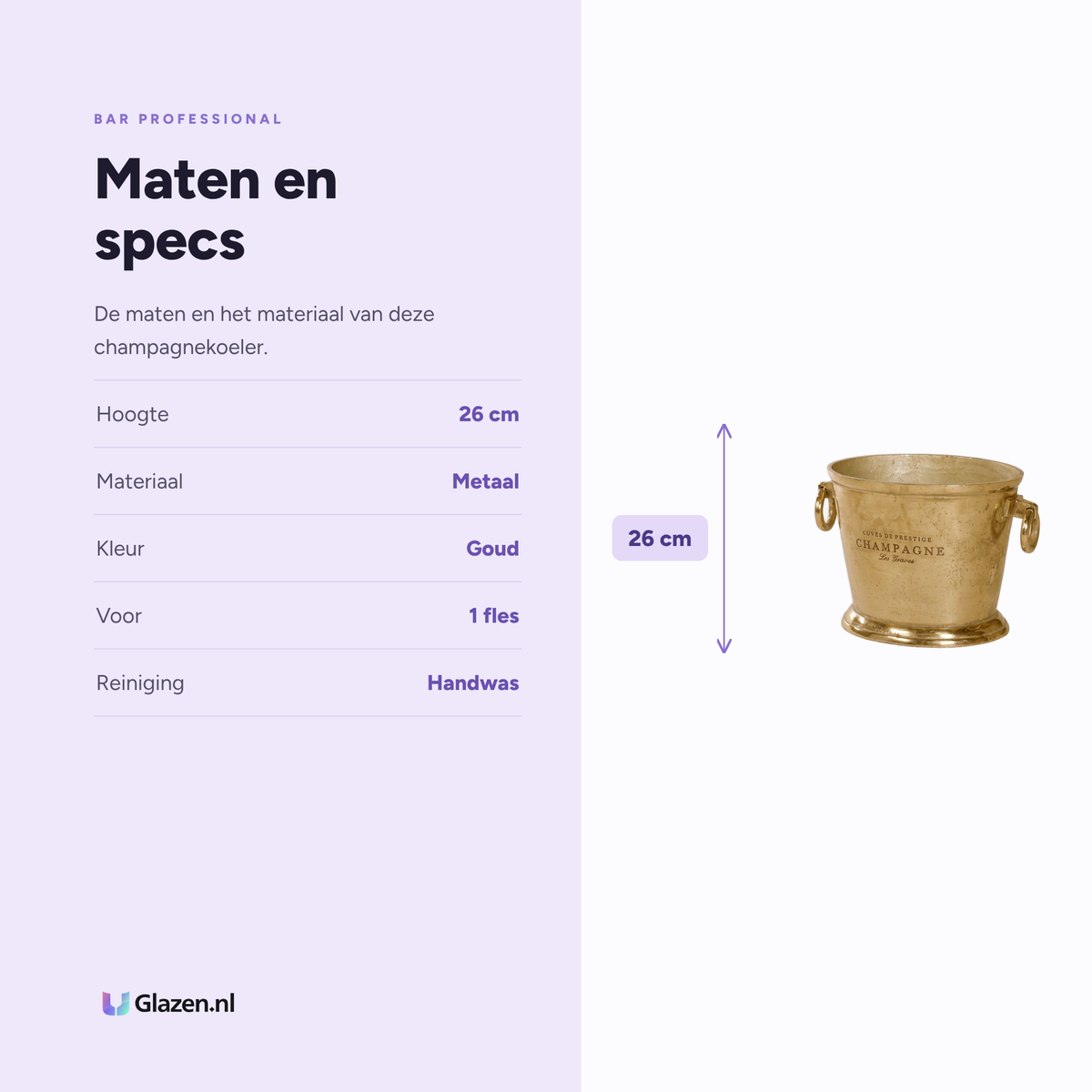 Maten en specificaties van de Bar Professional Vintage Champagnekoeler Goud
