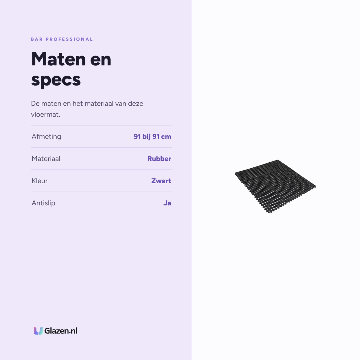 Maten en specificaties van de Bar Professional Vloermat Rubber Antislip 91x91 cm