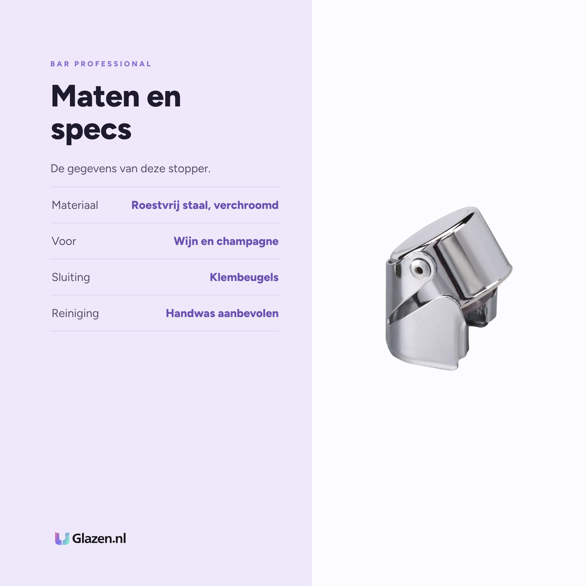 Maten en specificaties van Bar Professional Wijn- & Champagnestopper Chroom