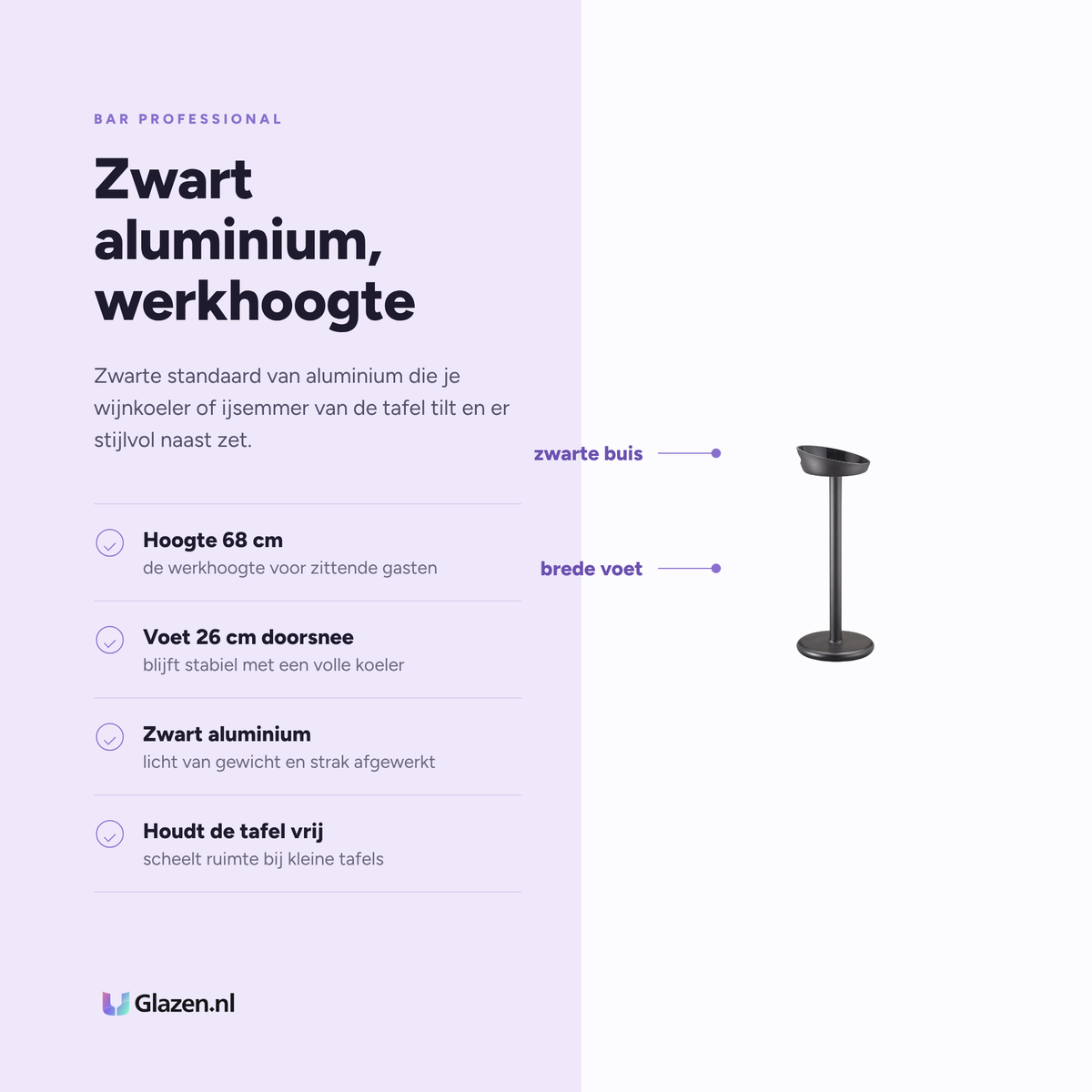 Bar Professional Wijnstandaard Aluminium Zwart 68 Cm eigenschappen - Glazen.nl