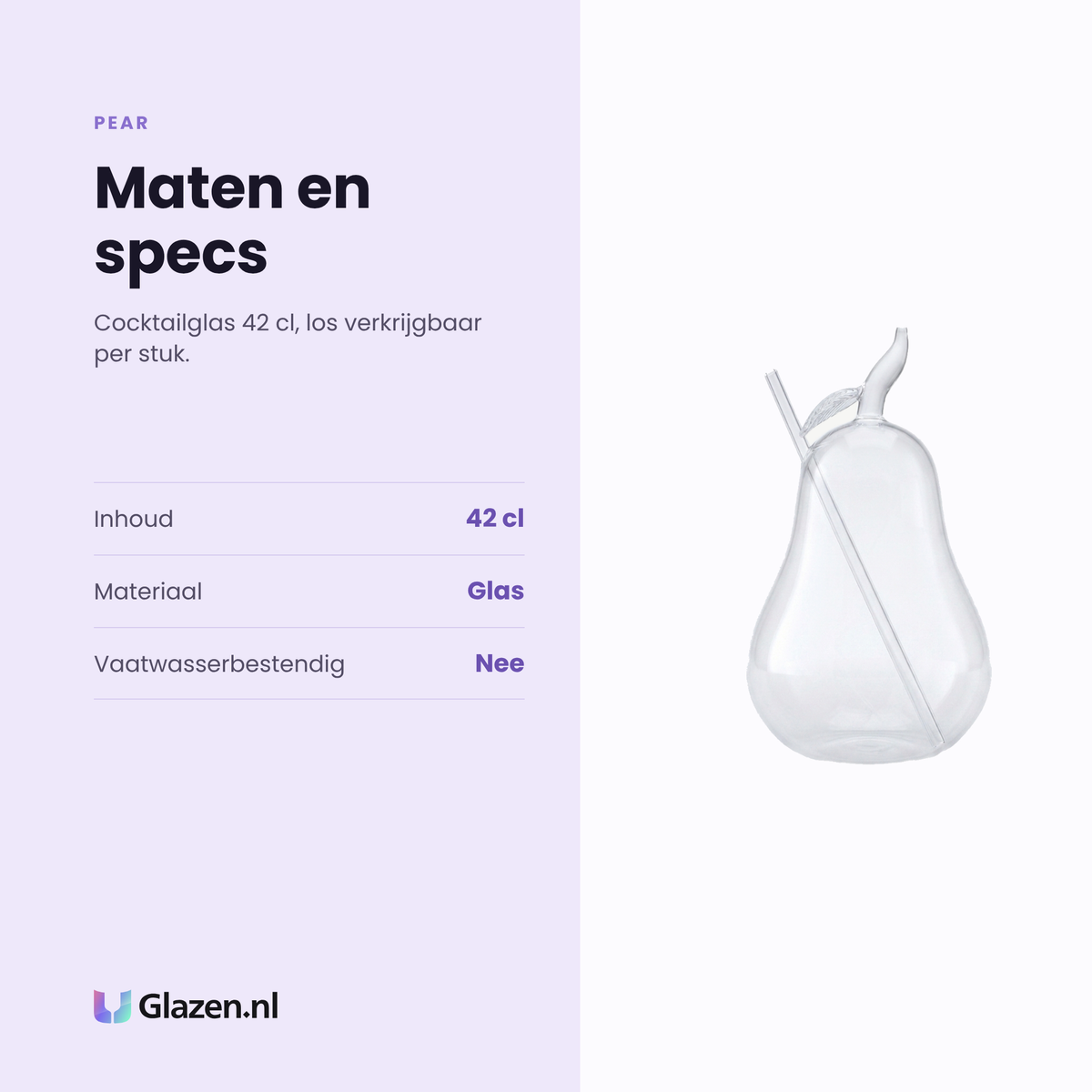 Pear cocktailglas 42 cl specificaties: inhoud 42 cl, glas, niet vaatwasserbestendig, los per stuk