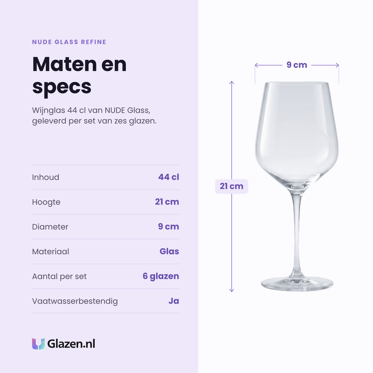 NUDE Glass Refine wijnglas 44 cl specificaties: inhoud 44 cl, hoogte 21 cm, diameter 9 cm, glas, set van 6