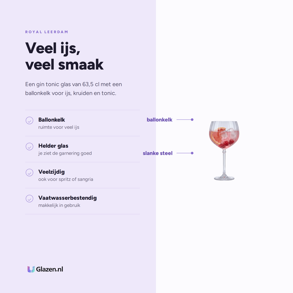 Eigenschappen van Royal Leerdam Bonheur Cocktails Gin Tonic Glas 63,5 Cl