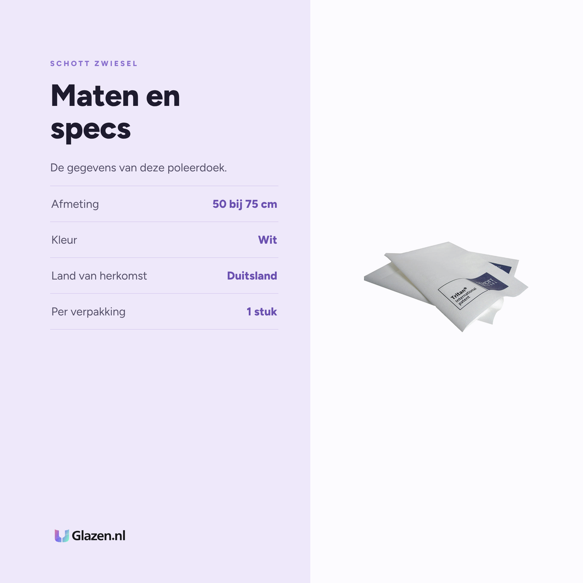 Maten en specificaties van de Schott Zwiesel Glaspoleerdoek Wit