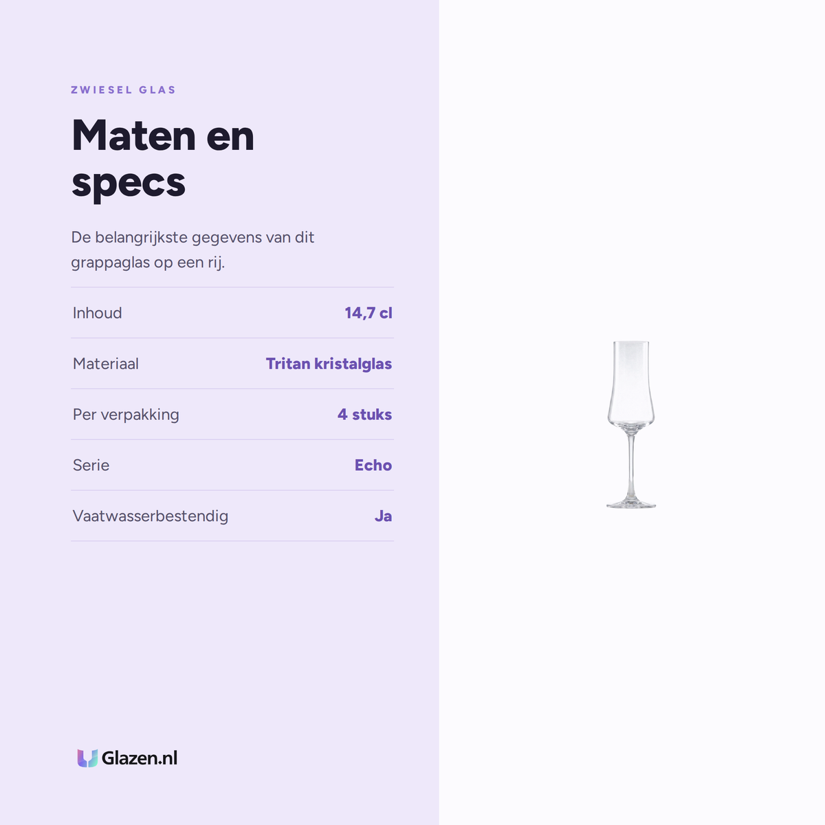 Maten en specificaties van Zwiesel Glas Echo Grappaglas 14,7 Cl - 4 Stuks