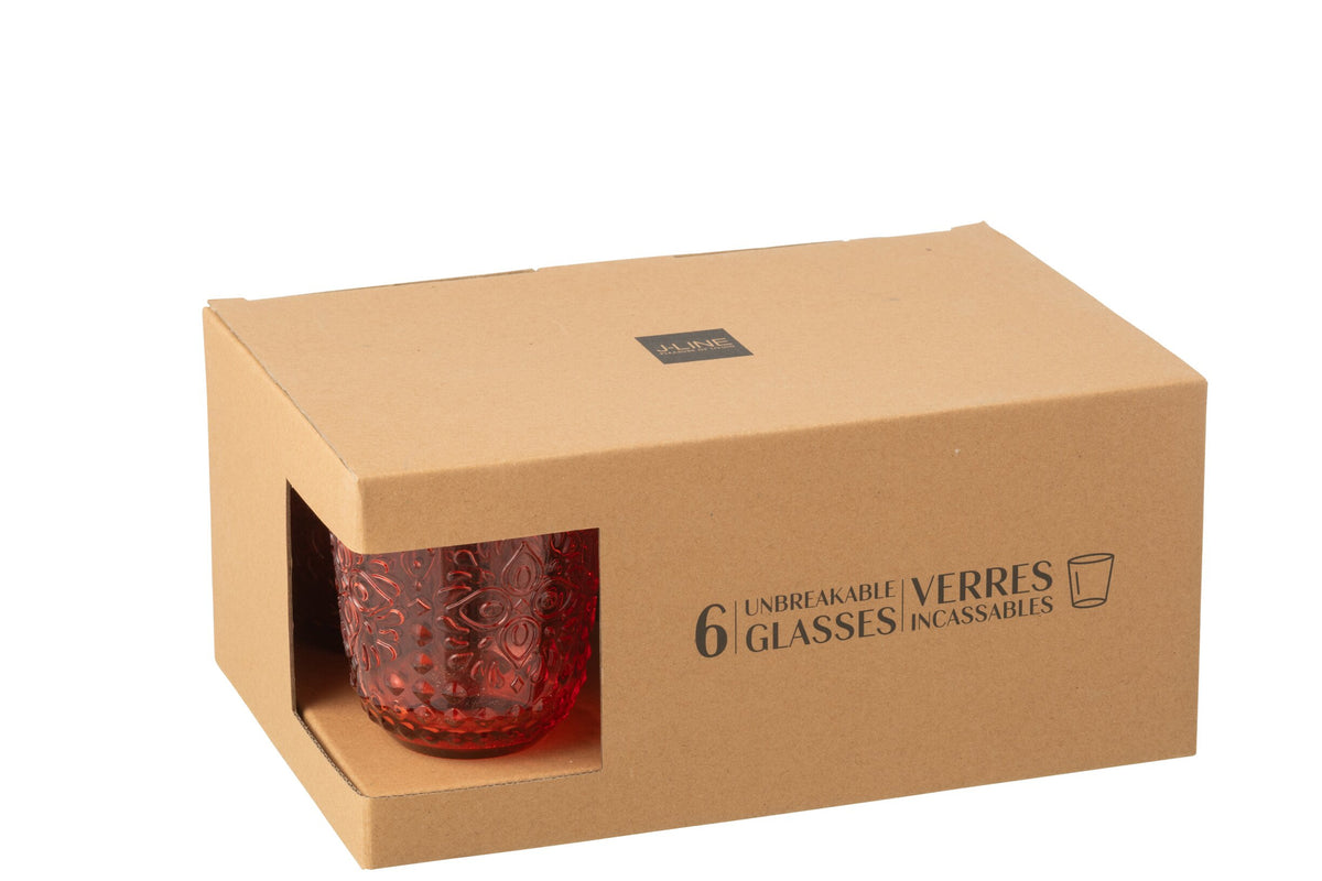 Verres à eau J-Line 47,3 cl incassables rouges – 6 pièces
