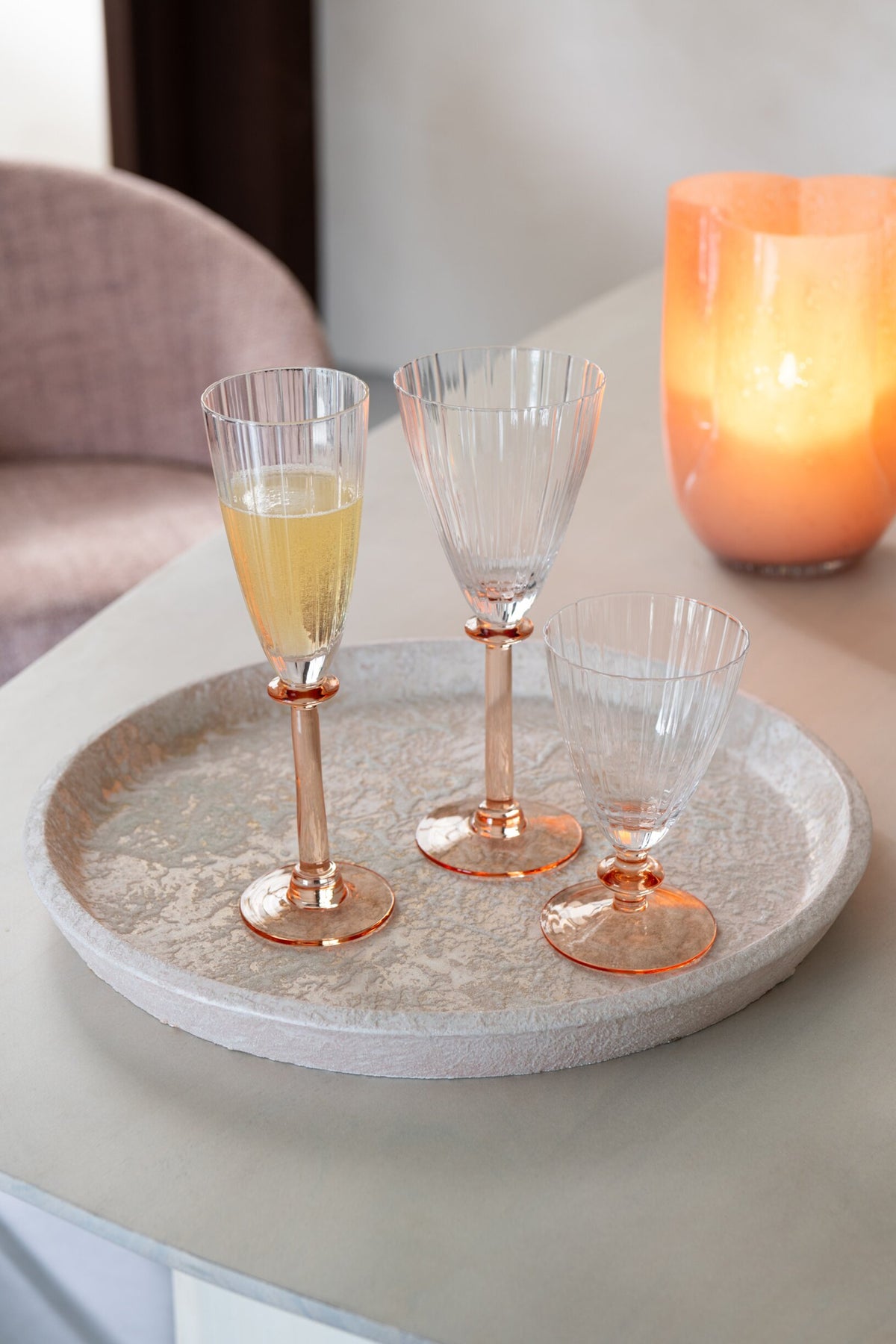 J-Line Striped Wine Glass Transparent/Salmon Pink