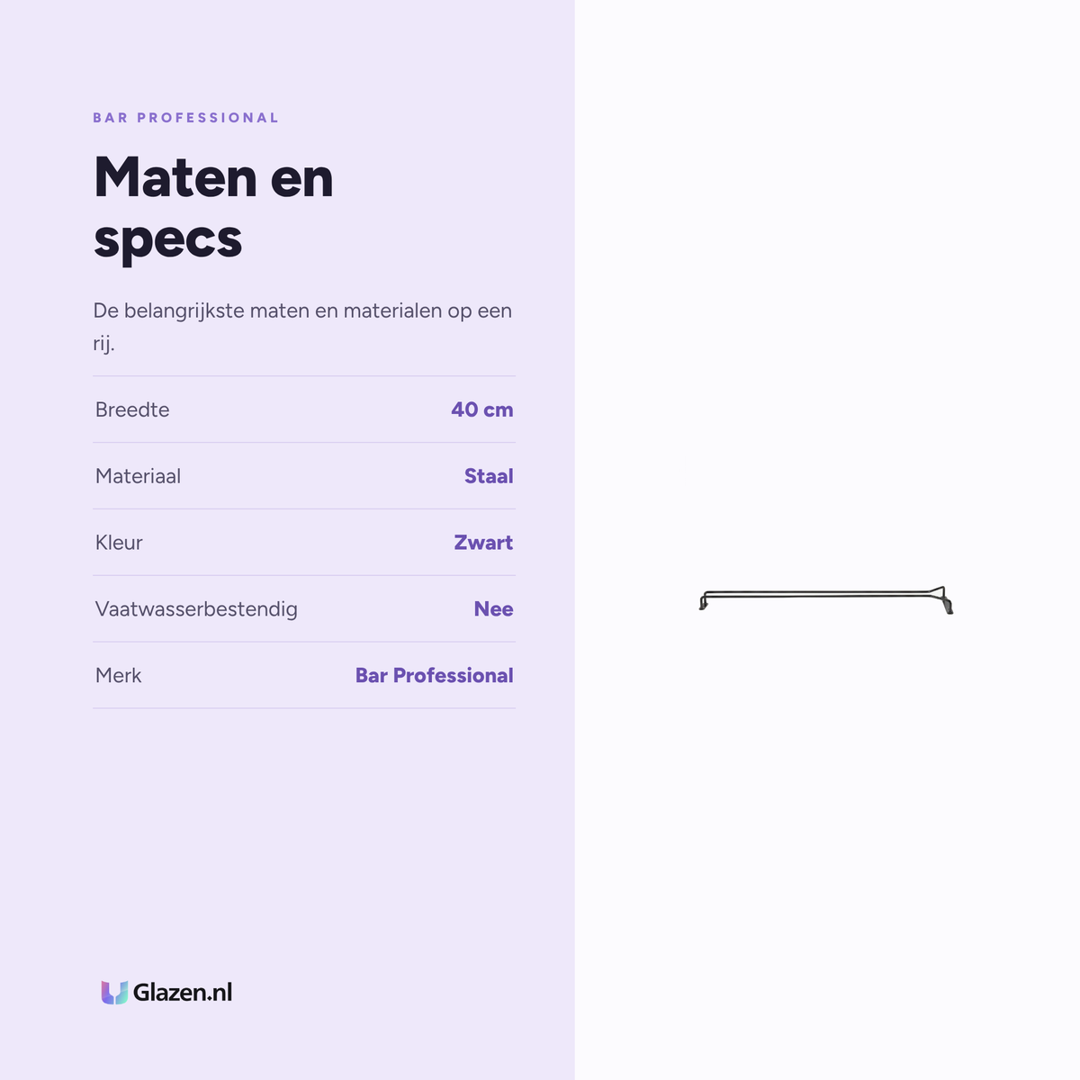 Maten en specificaties van de Bar Professional Glazenrek Zwart 40 Cm