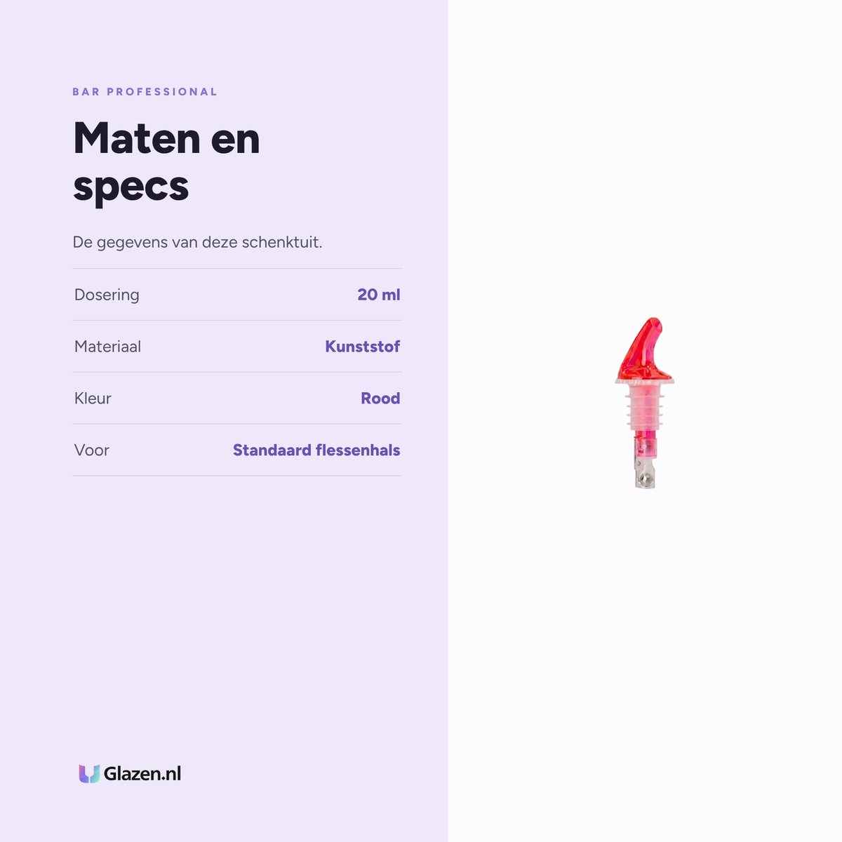 Maten en specificaties van de Bar Professional Schenktuit Met Maatvoering 20 Ml Rood