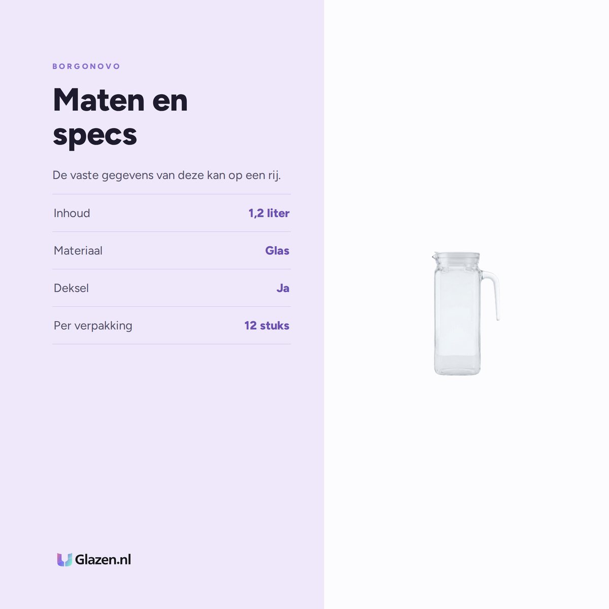 Maten en specificaties van de Borgonovo Igloo Quadra Kan 1,2 Liter Met Deksel