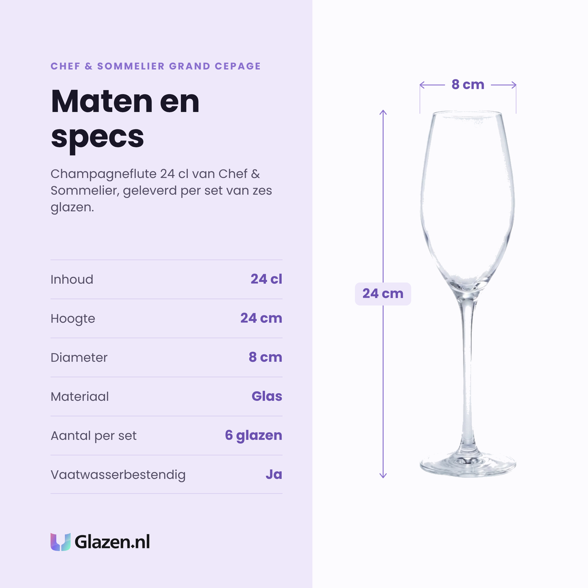 Chef & Sommelier Grand Cepage champagneflute 24 cl specificaties: inhoud 24 cl, hoogte 24 cm, diameter 8 cm, glas, set van 6