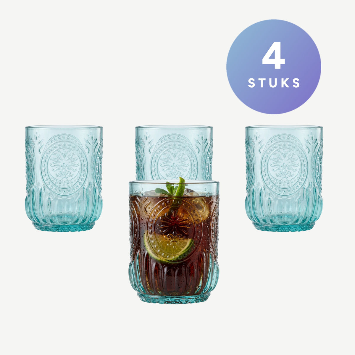 Set van 4 stuks J-Line Maya Waterglas 32 Cl Turquoise - Glazen.nl