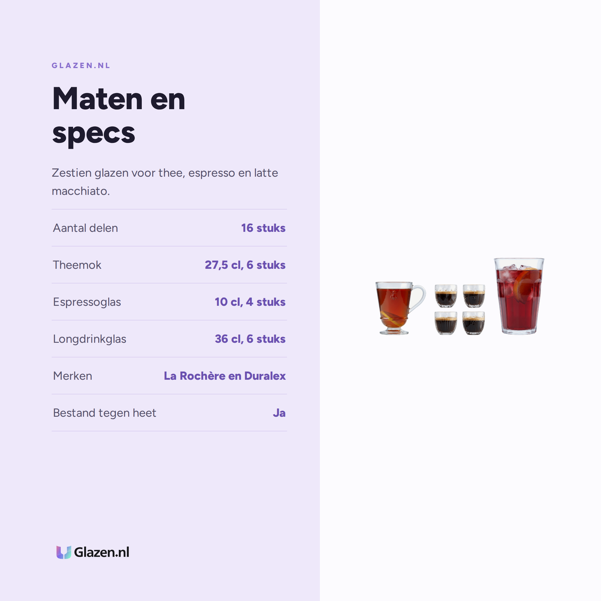 Maten en specificaties van de Koffie & Theebox 16-Delig (Theemok, Espresso & Latte)
