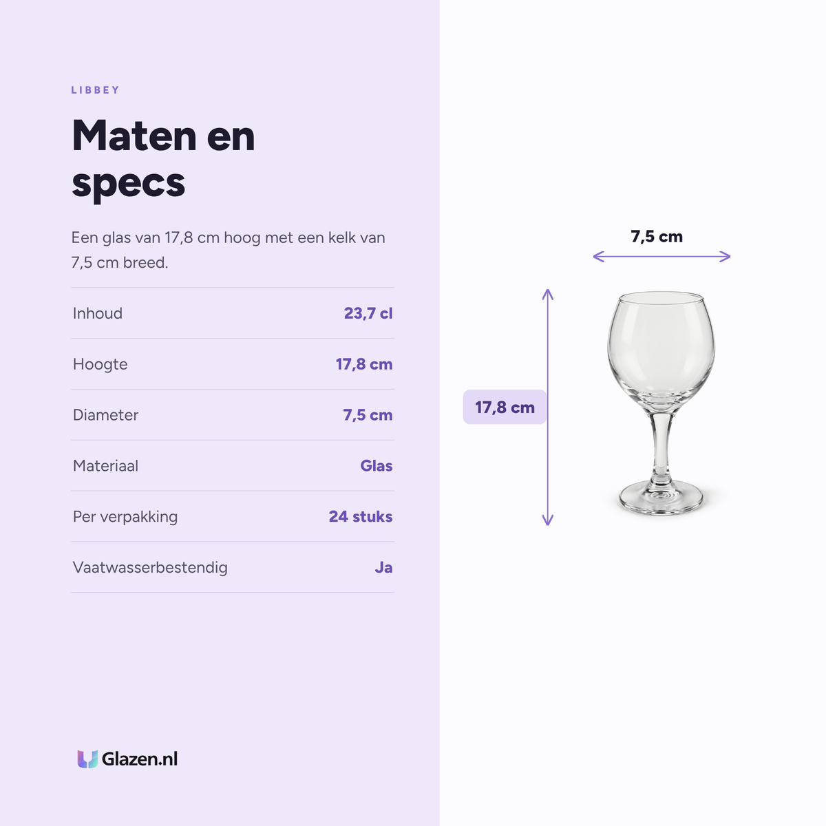 Maten en specificaties van het Libbey Perception wijnglas 23,7 cl