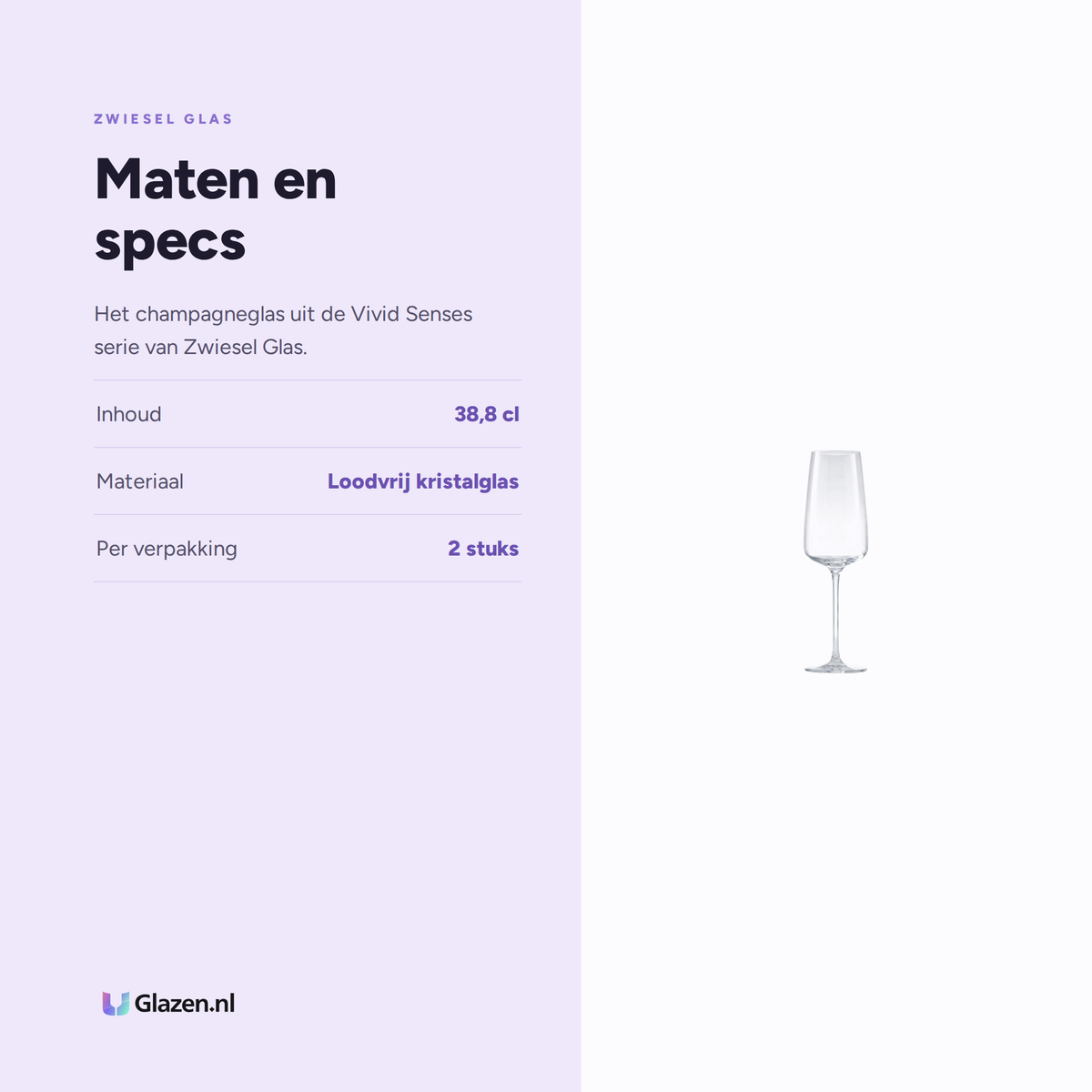 Maten en specs van Zwiesel Glas Vivid Senses Champagneglas Light & Fresh 38,8 Cl in Geschenkverpakking